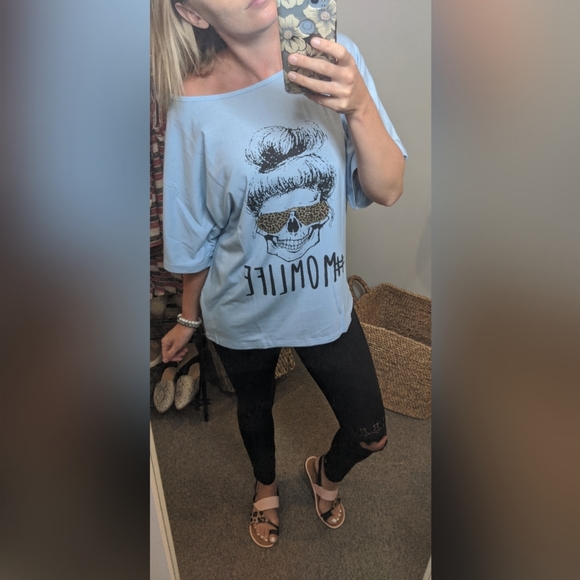 Mom Life Casual Off Shoulder Tee - Picture 2 of 3